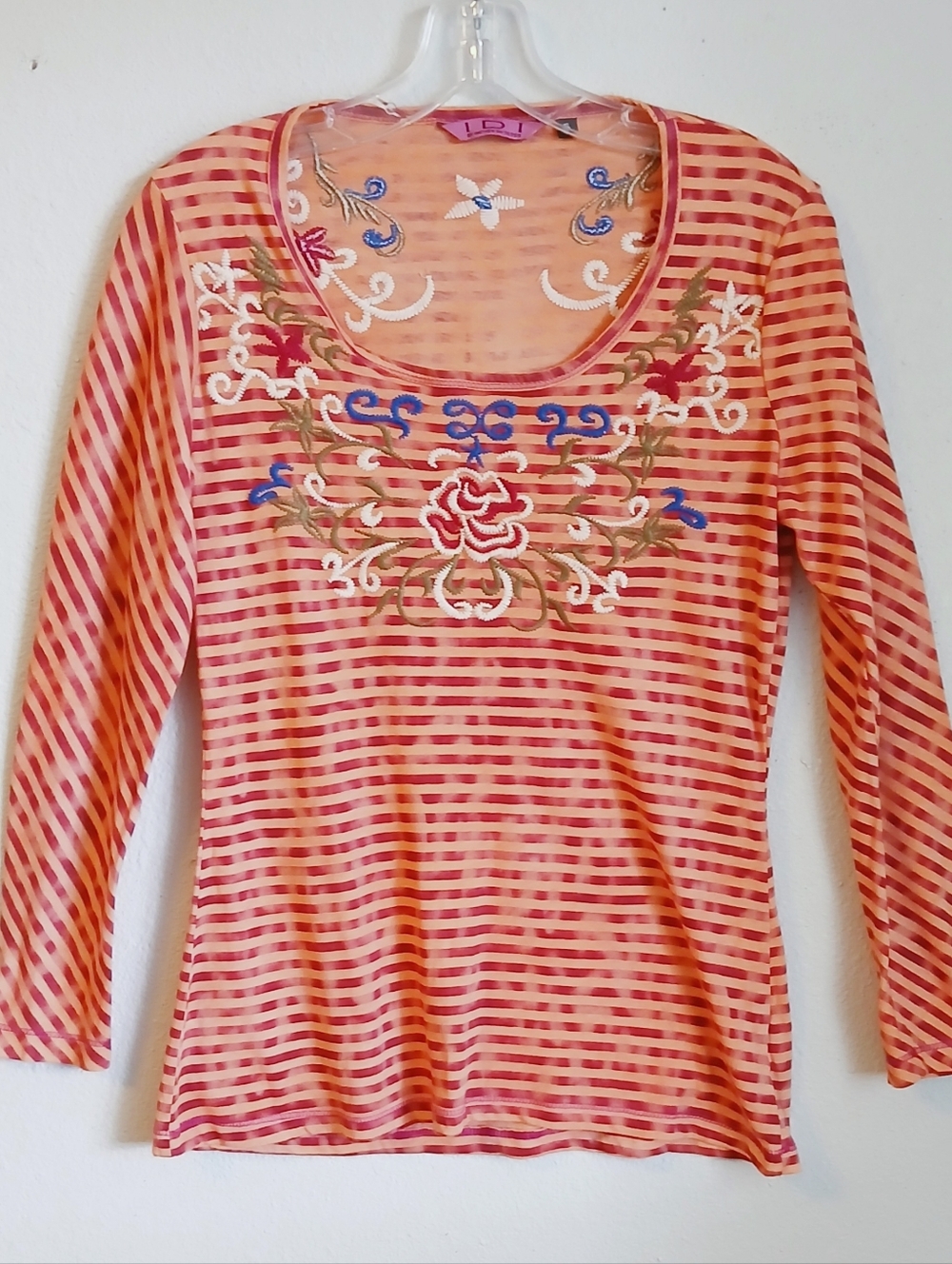 Idi By Matthew Striped Embroidered Pullover Boho Artsy